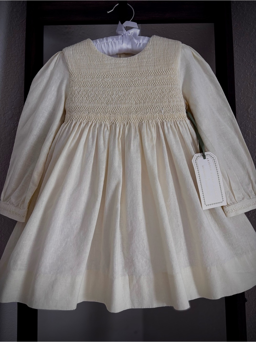 Edgehill Collection yellow low, Smocked Long Sleeve Dress
